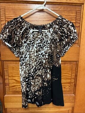 Style & Co. Brown, Black and White Short-Sleeve Printed Blouse